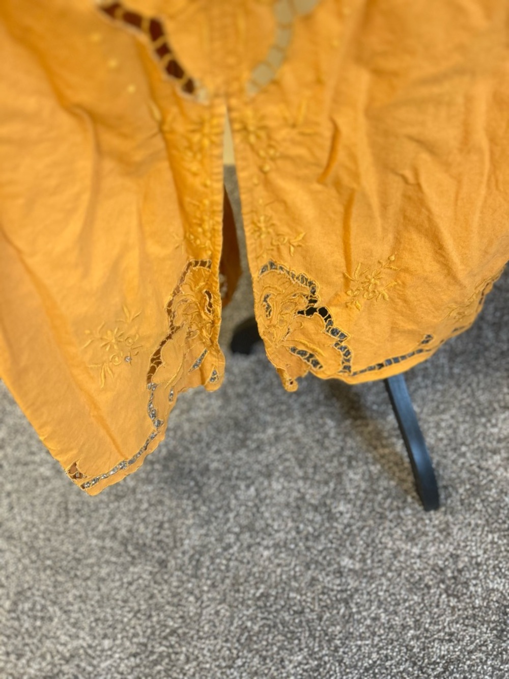 Free People Susana Mustard Yellow Cutout Festival Statement Duster Large Boho - Picture 9 of 13